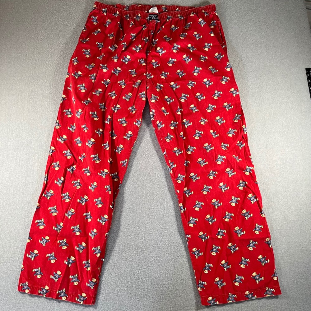 Polo Ralph Lauren Pajama Pants‎ Mens Large Red Polo Bear Cotton Sleepwear Lounge